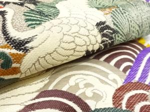 アンティーク着物 ] - 丸帯 アンティーク 松に鶴模様織り出し丸帯